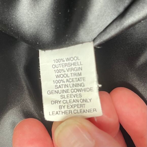 1990 Vintage Dehen Papa Murphys Black Gray Leather Wool Varsity Bomber Jacket XL - Picture 10 of 15